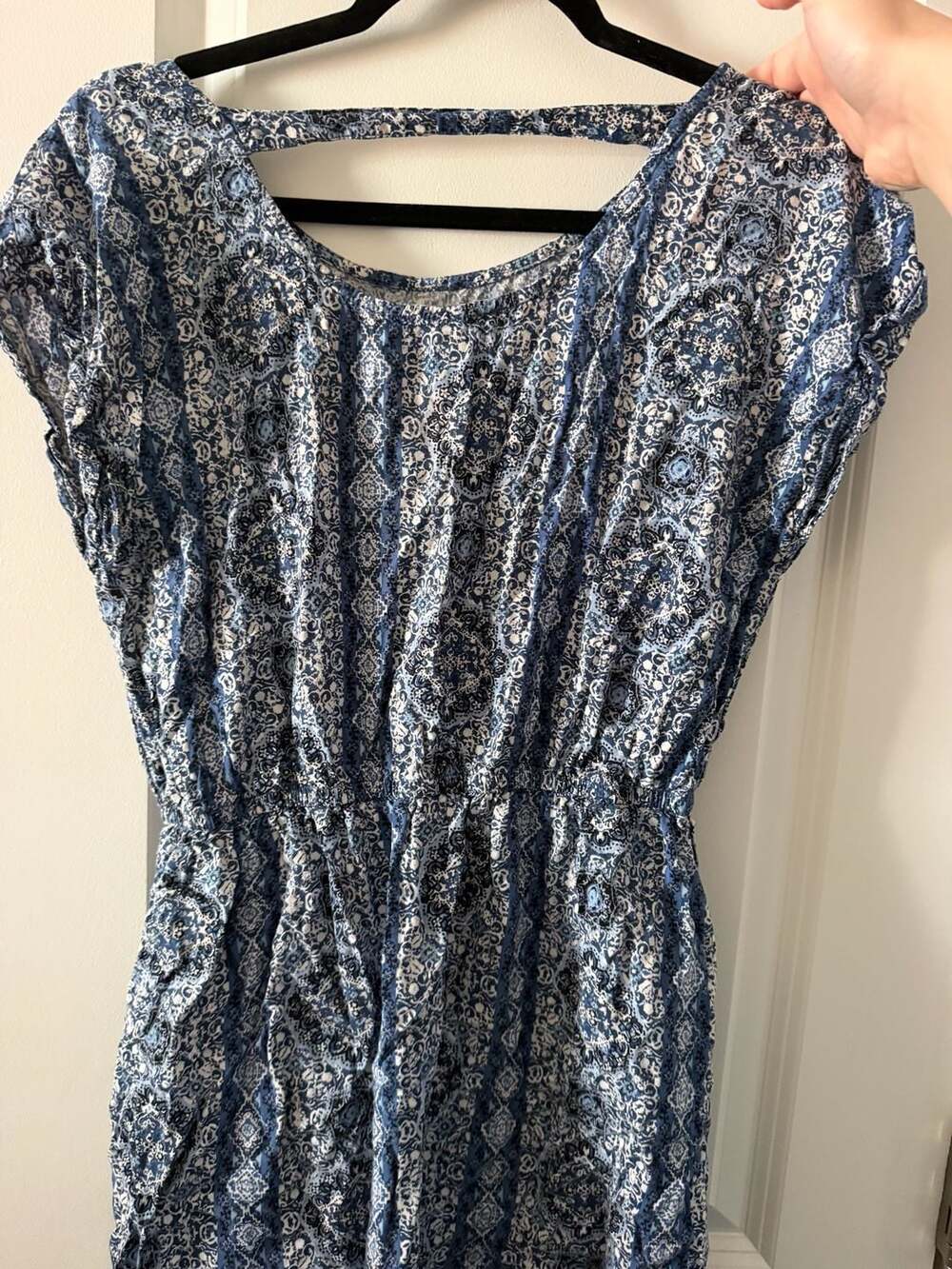 Blue Paisley Print Rayon Sleeveless Dress with Pockets